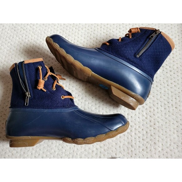 Sperry Women's Saltwater Emboss Wool Rain Winter Snow DUCK BOOT Navy Sz 10 - Picture 5 of 9